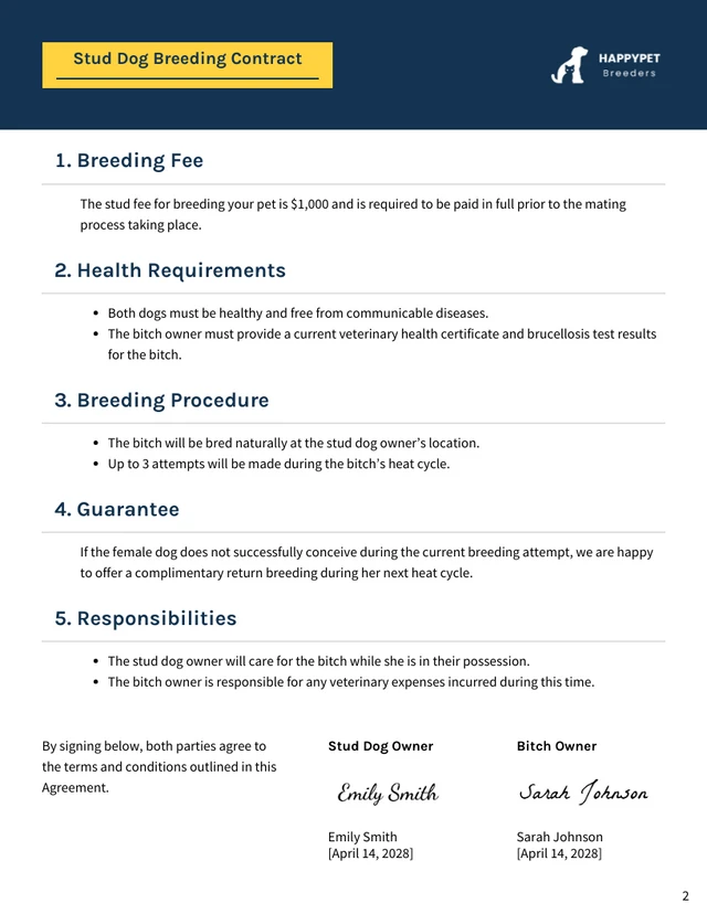 Stud Dog Breeding Contract Template - Seite 2