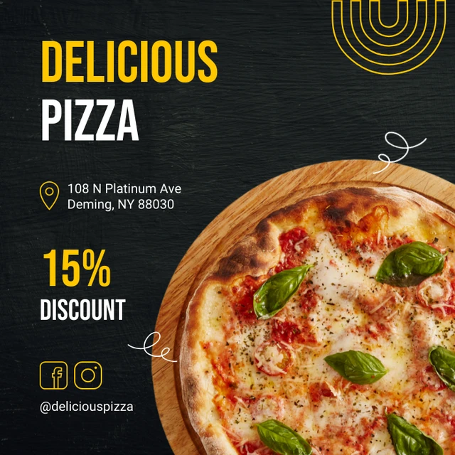 Black And Yellow Classic Texture Delicious Pizza Instagram Banner