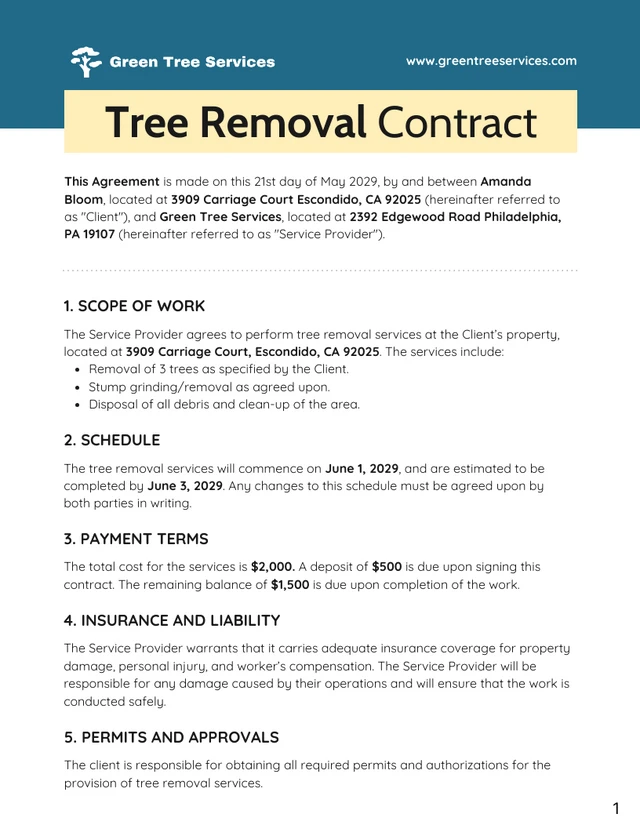 Tree Removal Contract Template - Seite 1