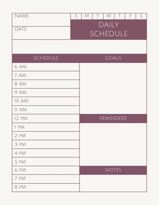 Modelo de agenda diária minimalista em grade roxa pastel