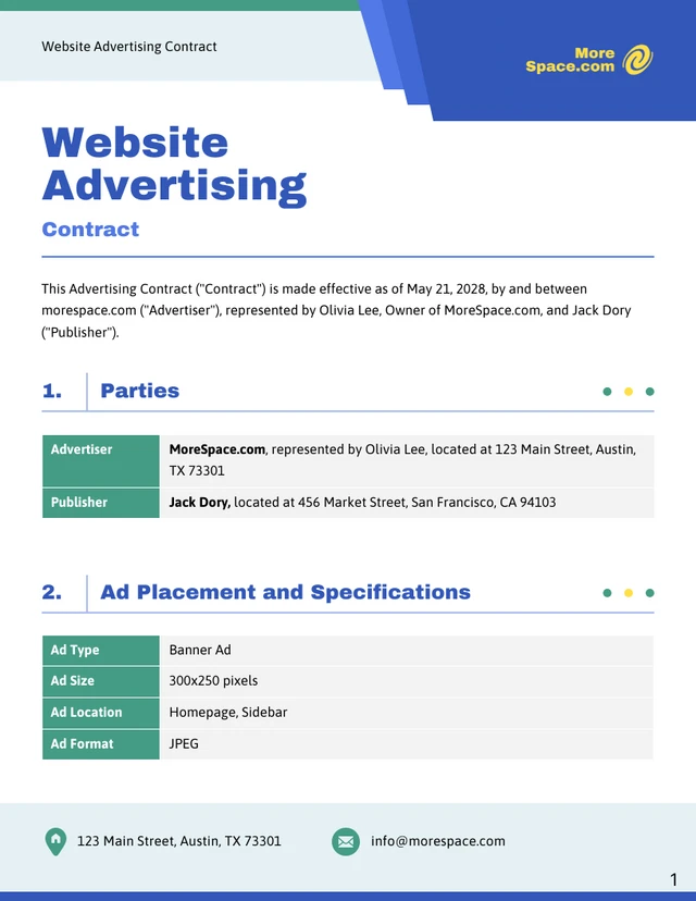 Website Advertising Contract Template - page 1