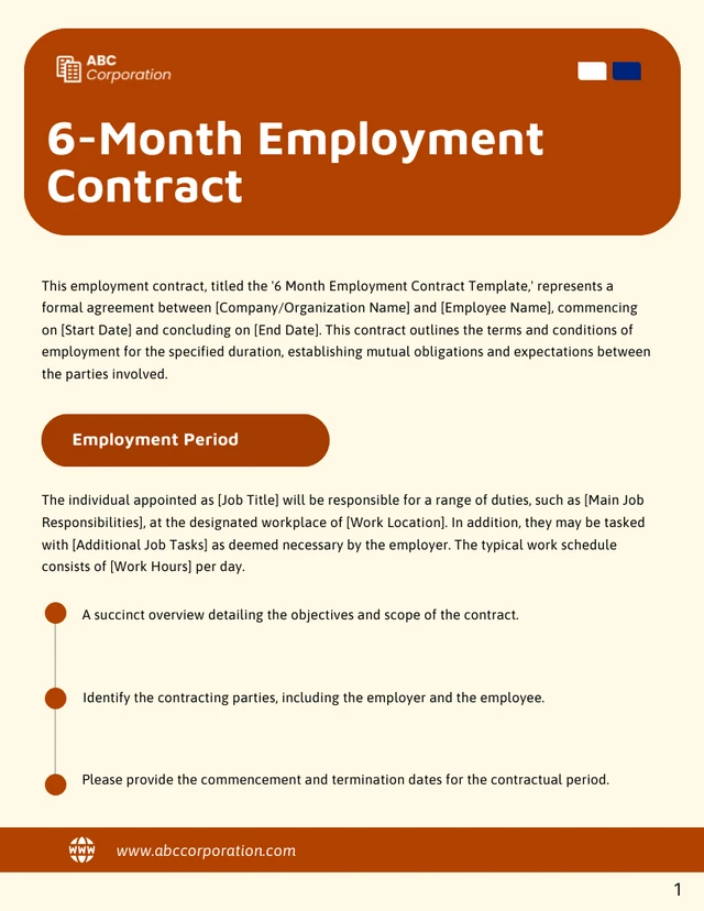 6 Month Employment Contract Template - page 1