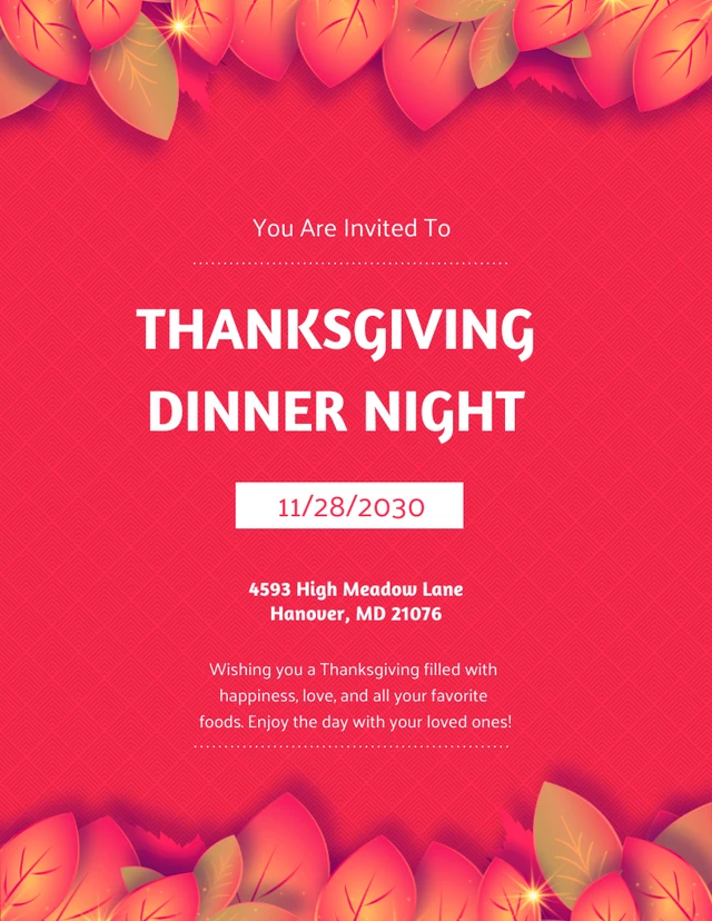 Modèle d'invitation à la fête de Thanksgiving simple et rouge