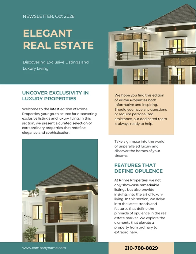 Elegant Green and Cream Real Estate Newsletter Template