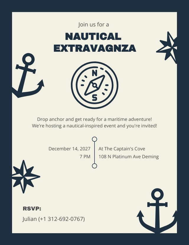 Navy And Beige Minimalist Nautical Invitation Template
