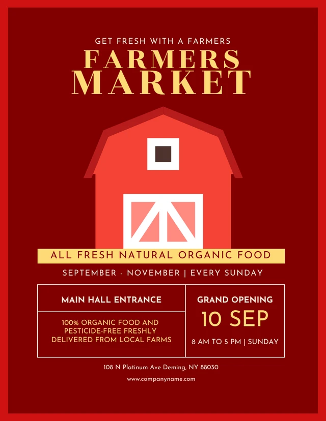 Red And Yellow Simple Illustration Farmers Market Poster Template