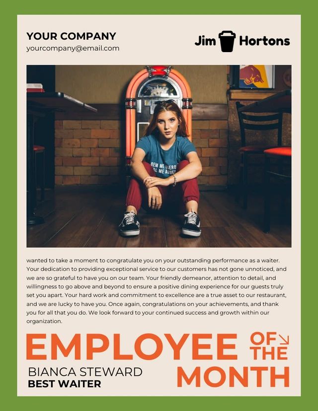 Green and Cream Employee of The Month Poster Template
