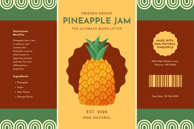 Playful Pattern Illustration Pineapple Jam Jar Label Template