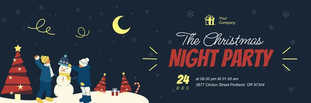 Navy And Yellow Fun Illustration Night Party Christmas Banner Template