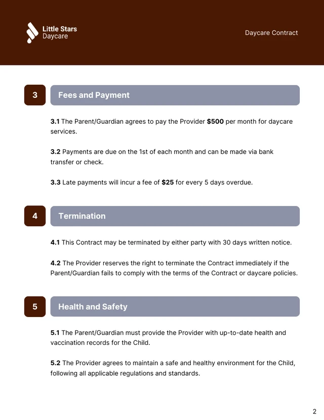 Daycare Contract Template - صفحة 2