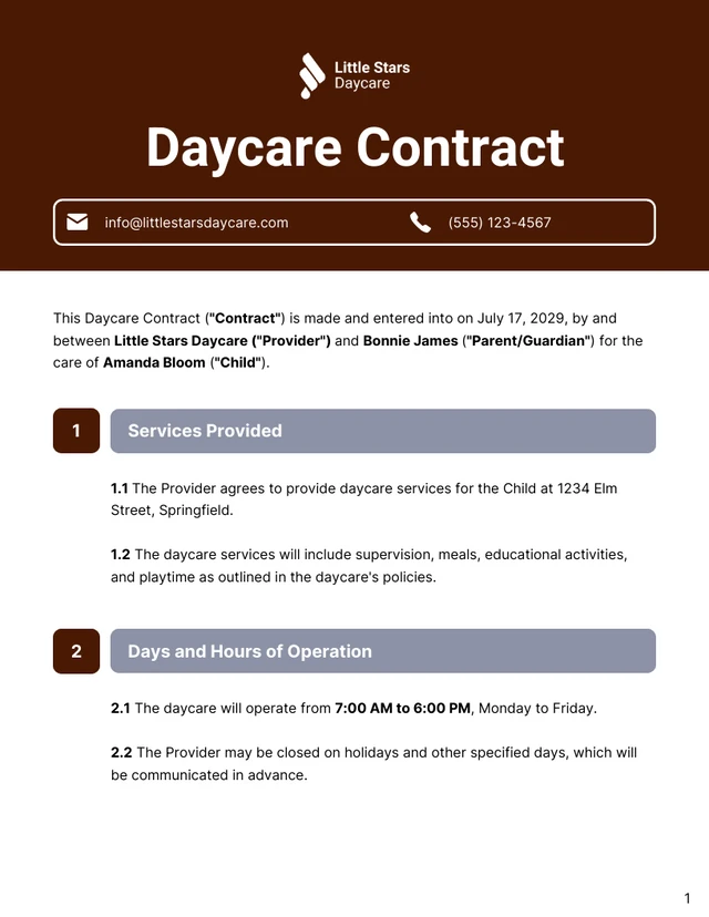 Daycare Contract Template - صفحة 1