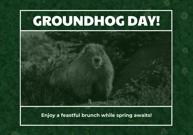 Dark Green Simple Groundhog Day Card Template