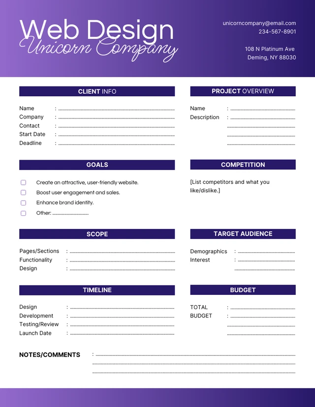 Gradient Purple Blue Clean Web Design Form Template