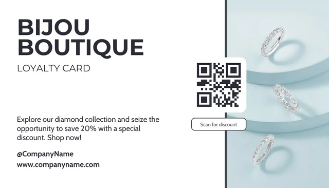 White And Baby Blue Luxury Jewelry QR Code Business Card - page 1