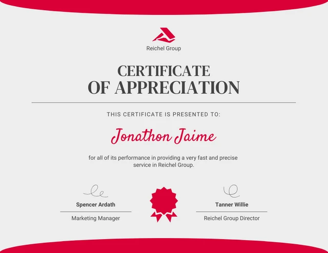 Light Grey And Red Modern Appreciation Certificate Template