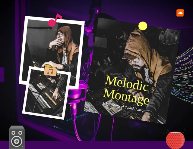 Purple retro melodic montage music collage Template