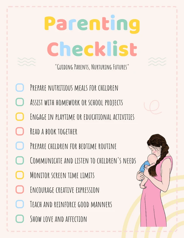 Cream Simple Playful Daily Parenting Checklist Template
