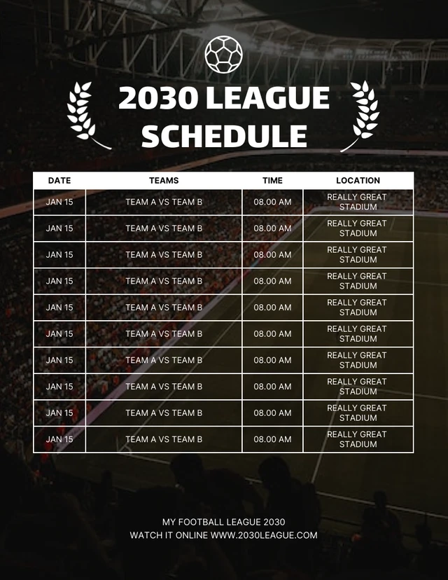 Black Simple League Sport Schedule Template - Venngage