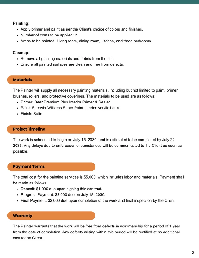 Residential Painting Contract Template - Seite 2