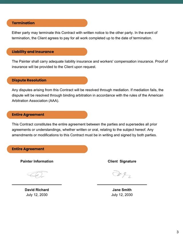 Residential Painting Contract Template - Pagina 3