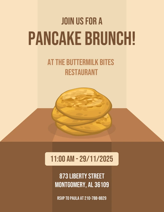 Brown Simple Playful Illustration Pancake Brunch Invitation Template