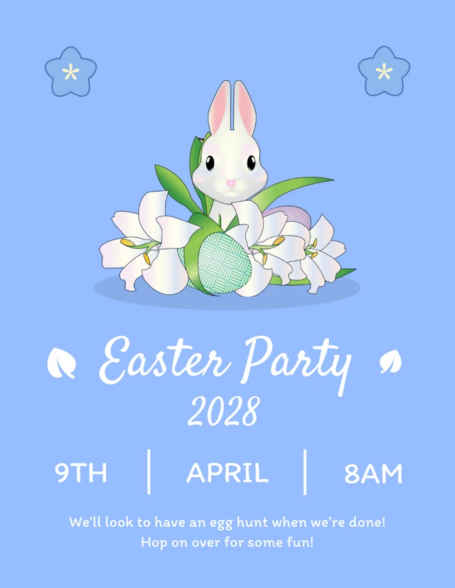 Blue Simple Illustration Easter Party Invitation Template