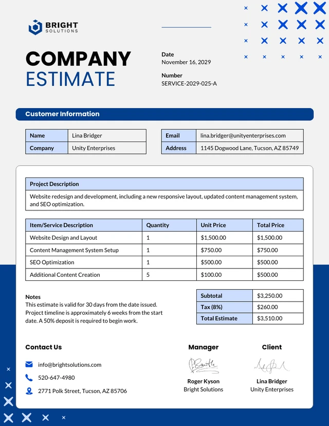 Modèle d'estimation d'entreprise