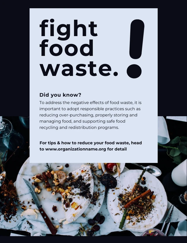 Black And Light Blue Clean Minimalist Food Waste Poster Template