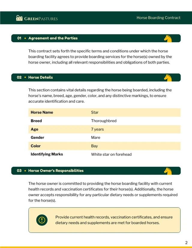 Horse Boarding Contract Template - page 2