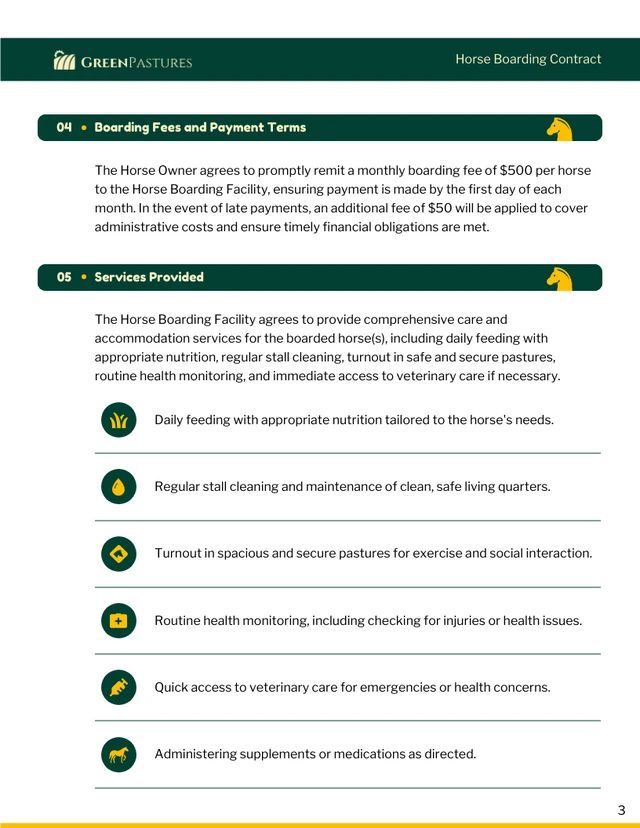 Horse Boarding Contract Template - page 3