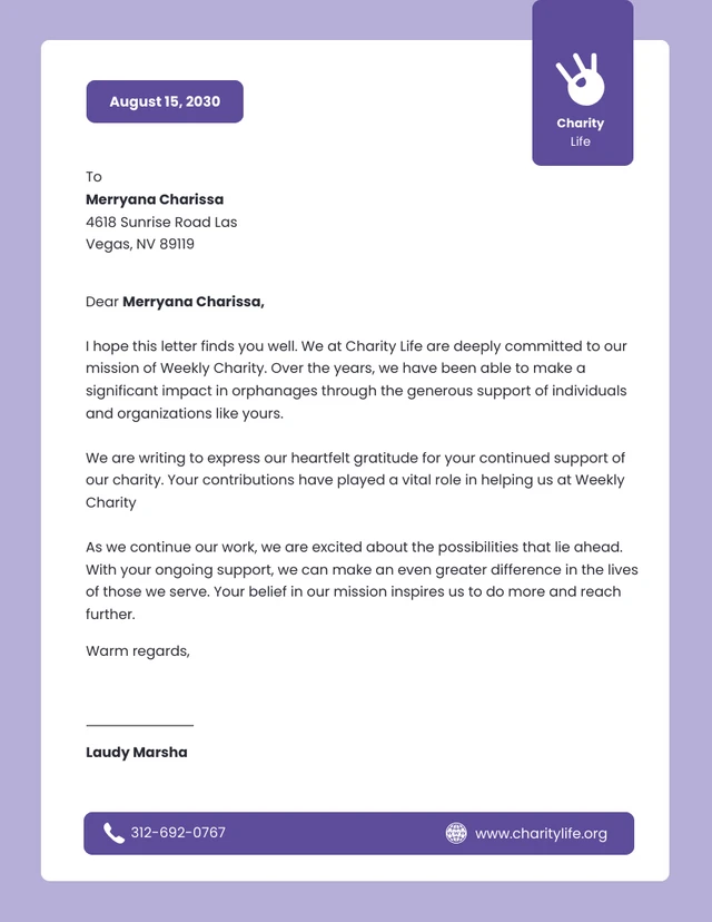Simple Purple Charity Letterhead Template