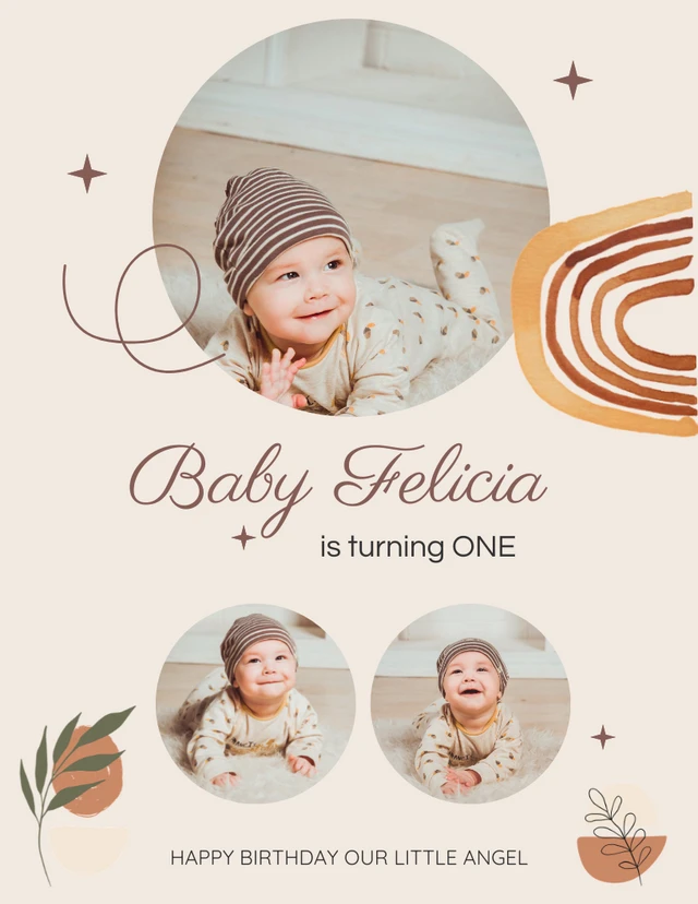 Beige Minimalist Birthday Baby Collages Template