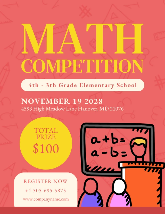 Pink And Yellow Simple Illustration Pattern Math Competition Poster Template