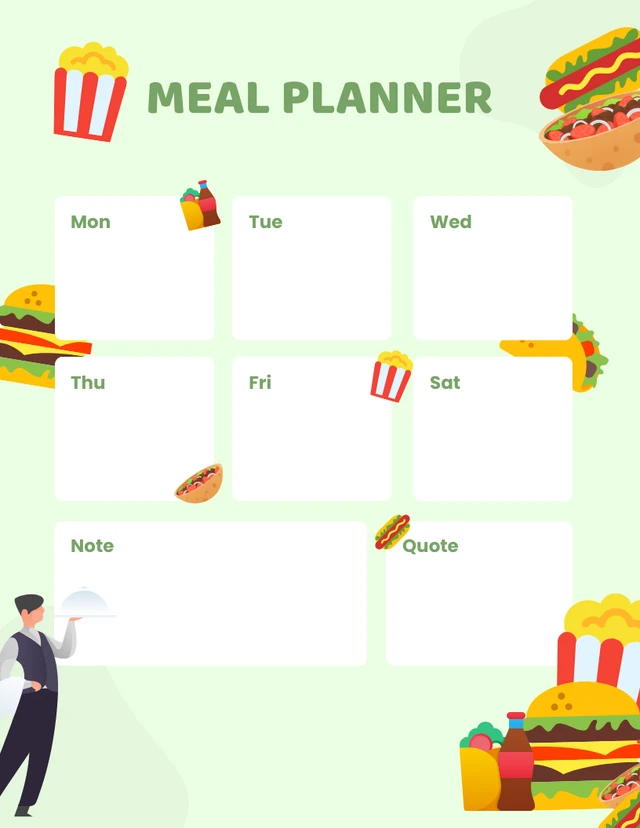 Modèle de planificateur de repas vert clair