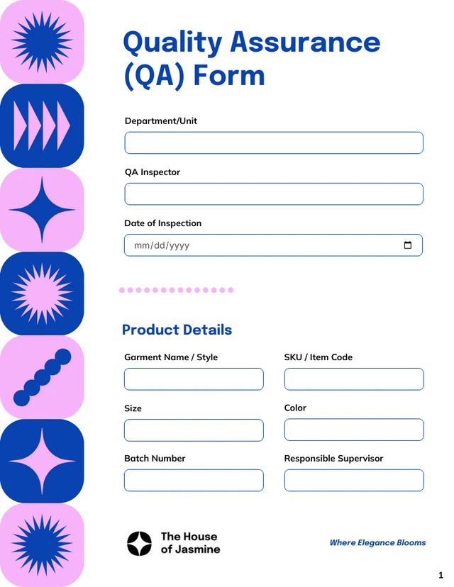 Quality Assurance (QA) Form Template - Seite 1