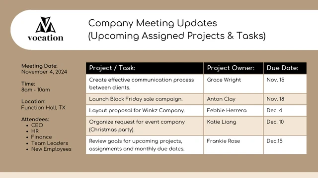 Beige Company Project Table Chart Template