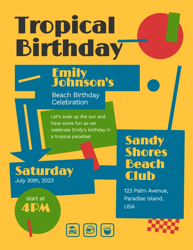 Retro Playful Beach Birthday Invitation Template