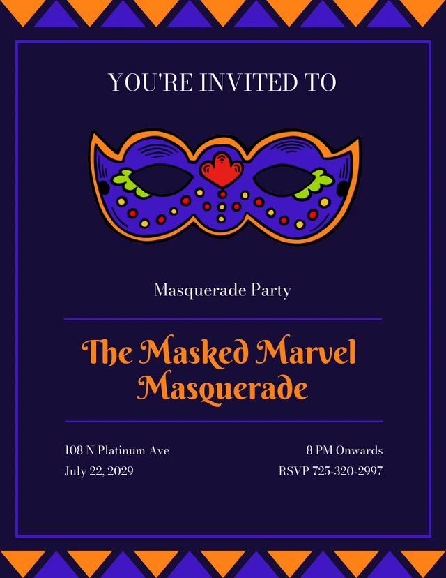 Purple And Orange Simple Masquerade Invitation Template