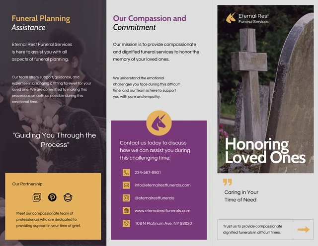 Modern Minimalist Yellow Purple Funeral Tri-fold  Brochure - Page 1