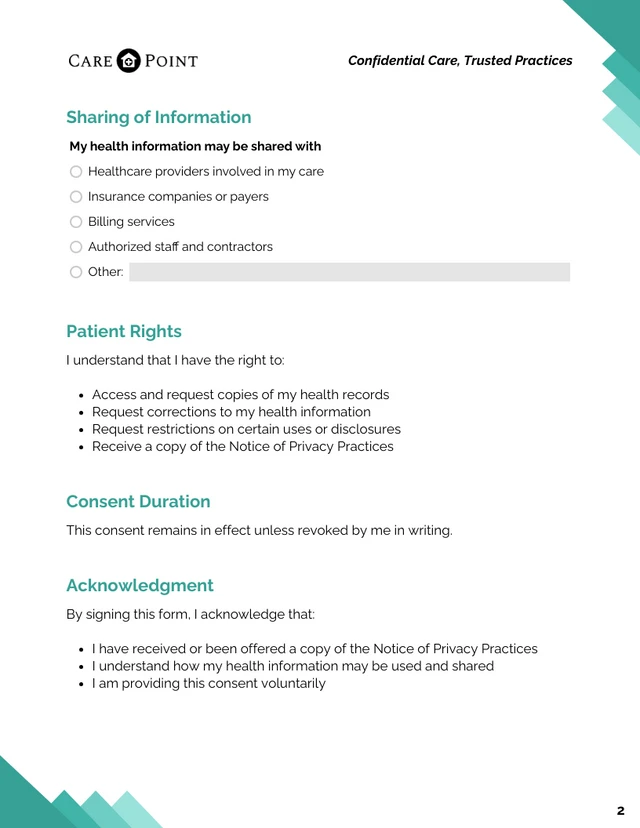 HIPAA Consent Form Template - Page 2