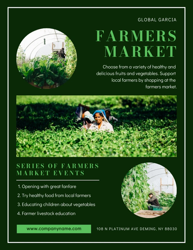 Dark Green Minimalist Farmers Market Poster Template