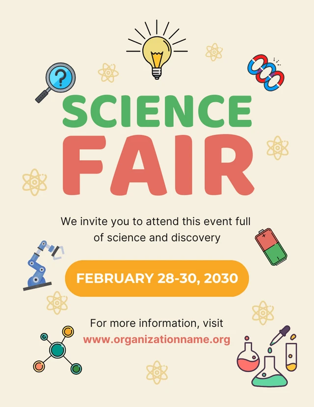 Light Yellow Colorful Playful Illustration Science Fair Poster Template