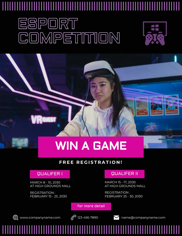 Black And Lilac Esport Gaming Competition Poster Template