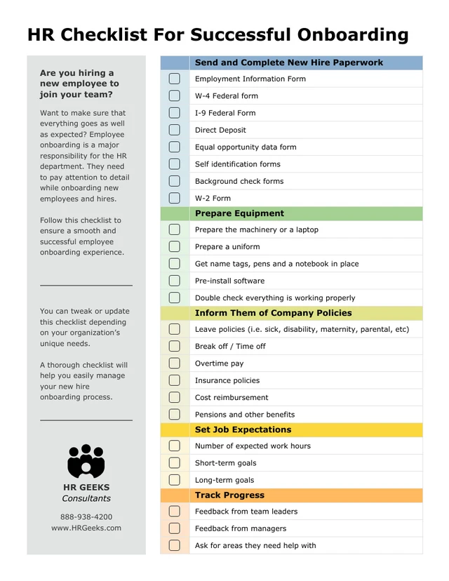 New Hire Onboarding HR Checklist