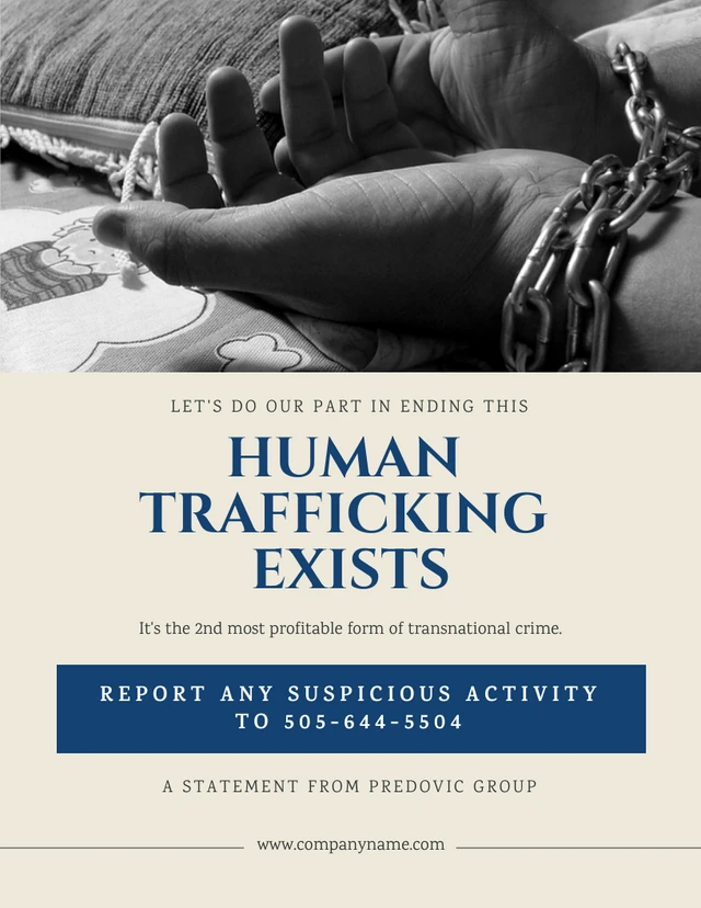 Modèle d'Affiche moderne jaune clair et marine sur la traite des êtres humains