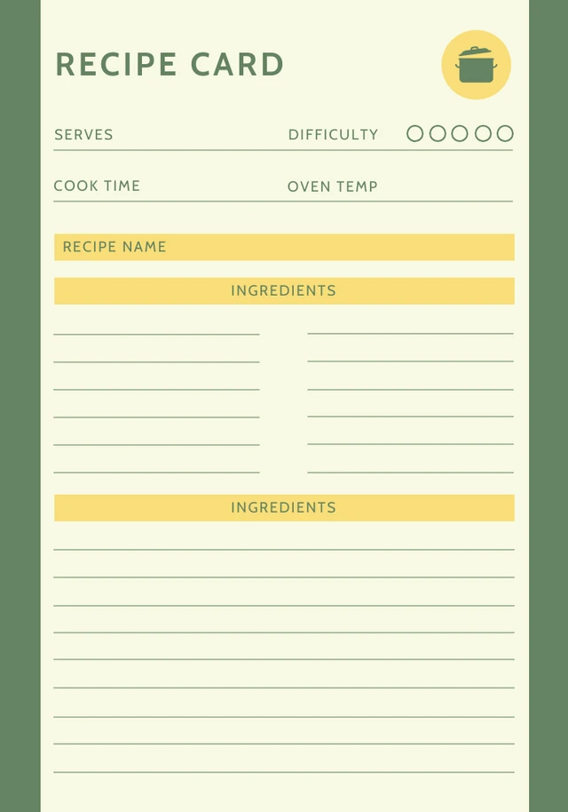 Lime And Green Minimalist Recipe Cards Template