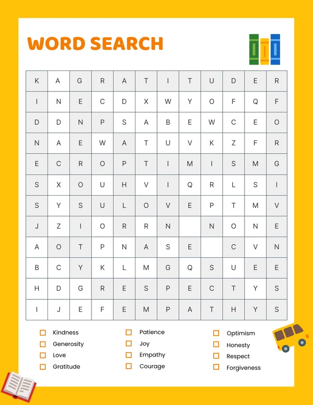 Yellow Word Search English Poster Template