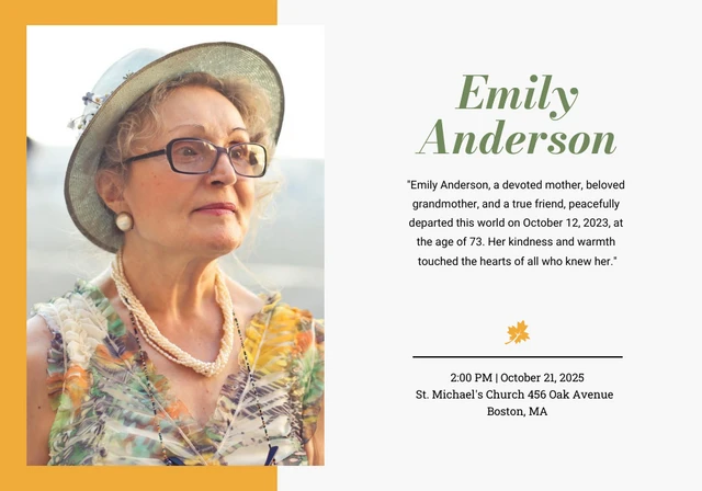 Light Grey And Yellow Minimalist Obituary Cards Template