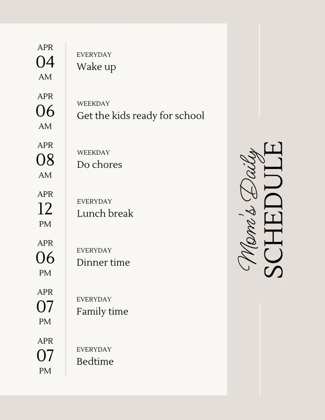 Minimalist White Sand Mom Daily Schedule Flyer Template