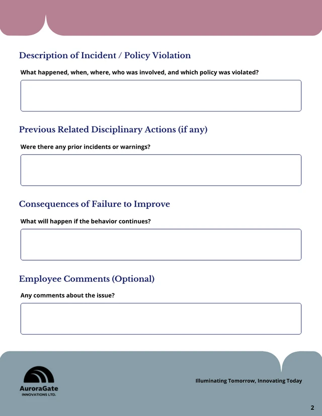 Disciplinary Action Form Template - Page 2